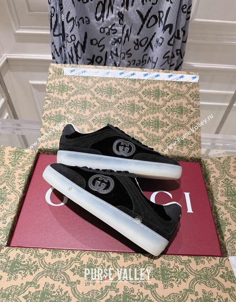 Gucci G75 Sneakers in Velvet and Suede Black 2025 849465 (MD-251021031)