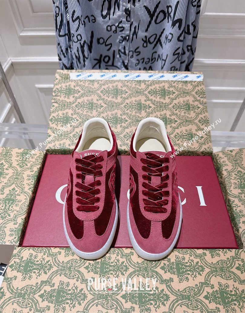 Gucci G75 Sneakers in Velvet and Suede Burgundy 2025 849465 (MD-251021032)