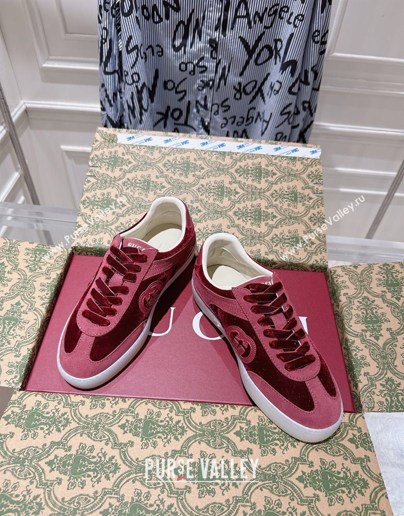 Gucci G75 Sneakers in Velvet and Suede Burgundy 2025 849465 (MD-251021032)