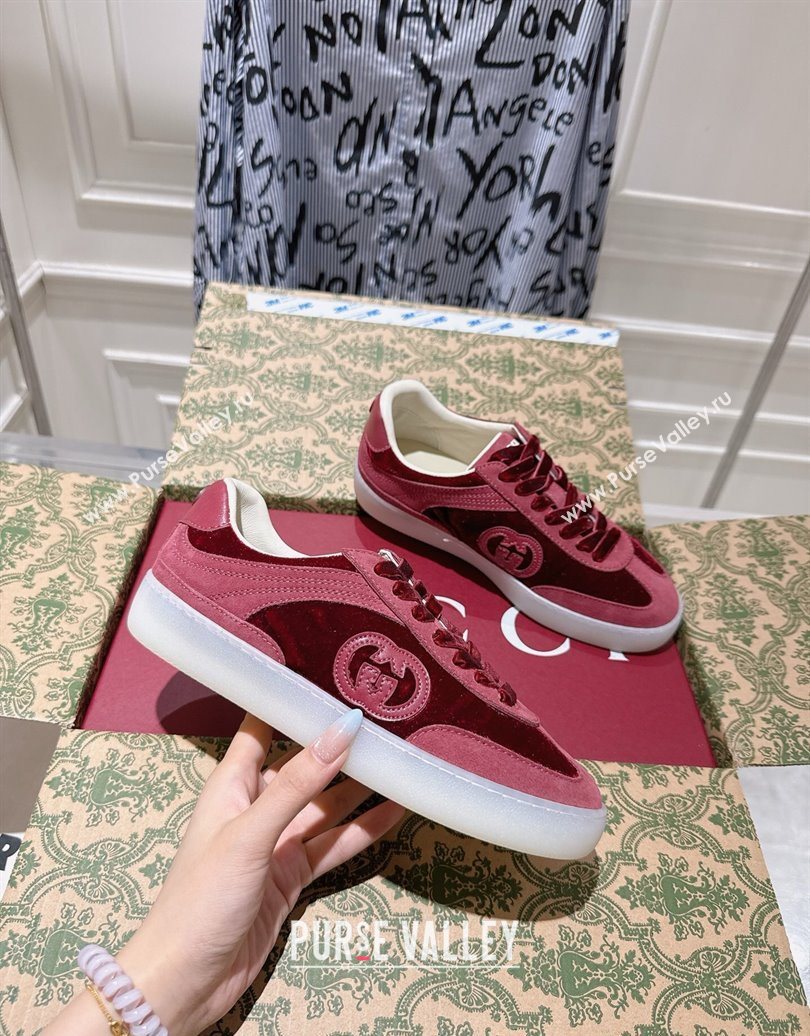 Gucci G75 Sneakers in Velvet and Suede Burgundy 2025 849465 (MD-251021032)