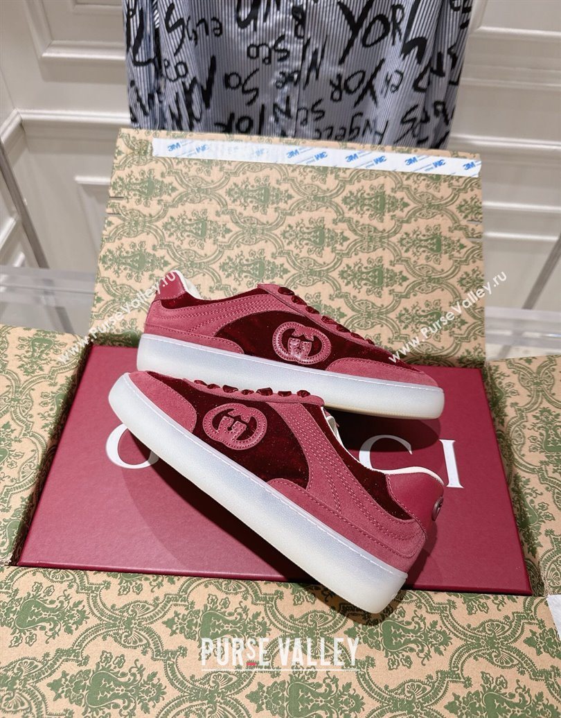 Gucci G75 Sneakers in Velvet and Suede Burgundy 2025 849465 (MD-251021032)