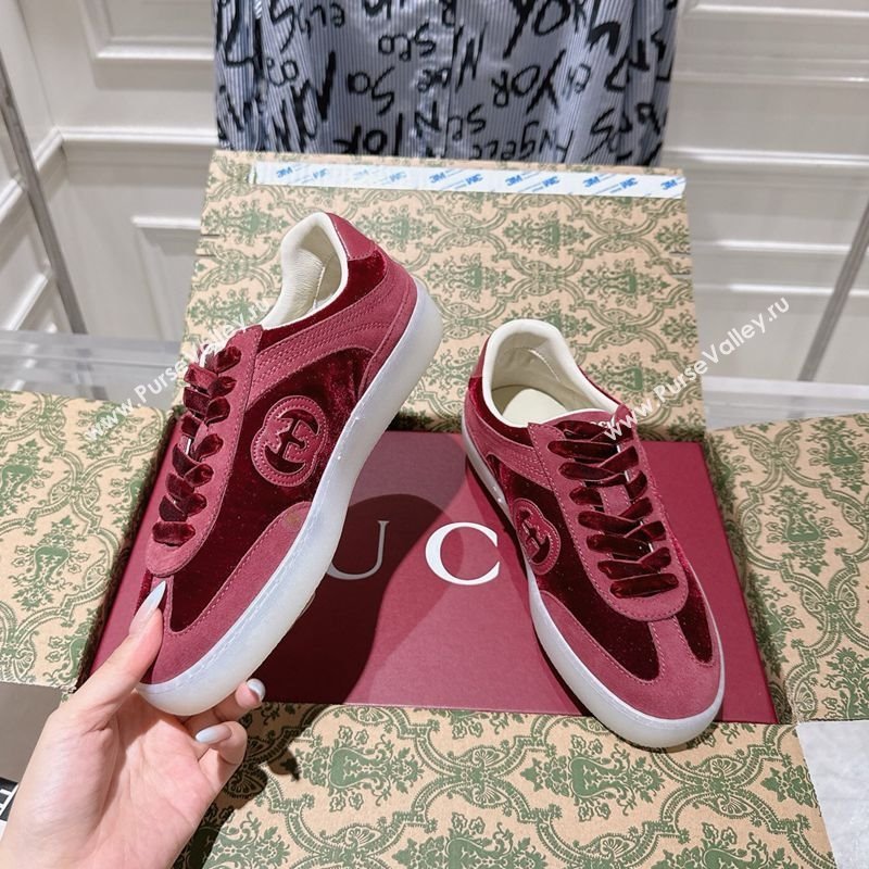 Gucci G75 Sneakers in Velvet and Suede Burgundy 2025 849465 (MD-251021032)
