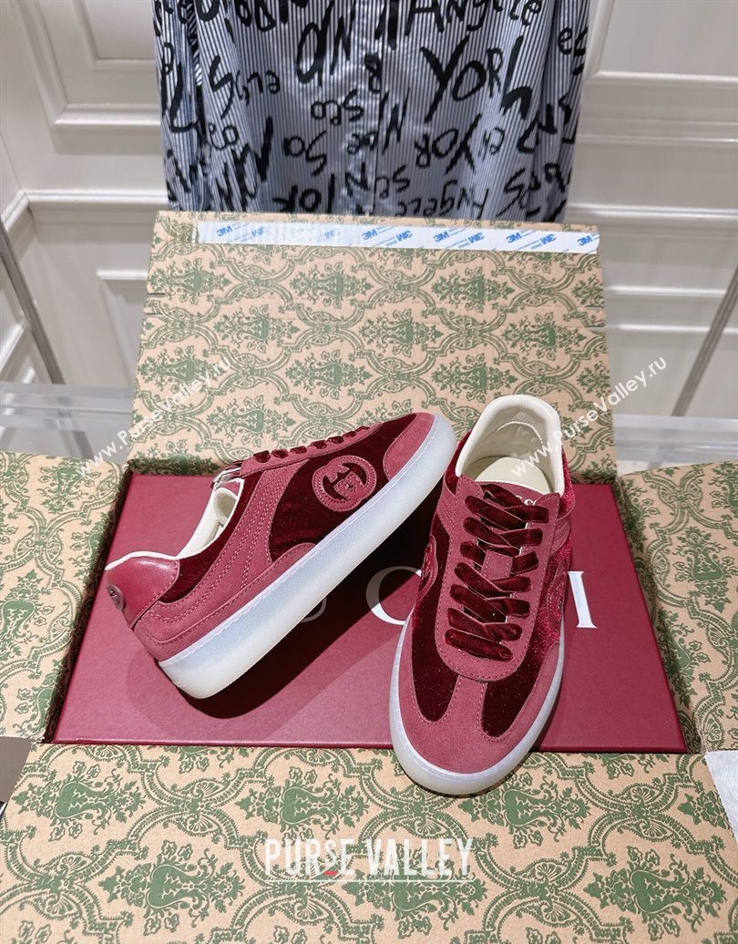 Gucci G75 Sneakers in Velvet and Suede Burgundy 2025 849465 (MD-251021032)