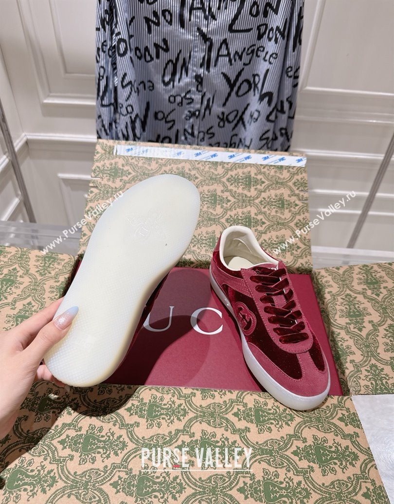 Gucci G75 Sneakers in Velvet and Suede Burgundy 2025 849465 (MD-251021032)