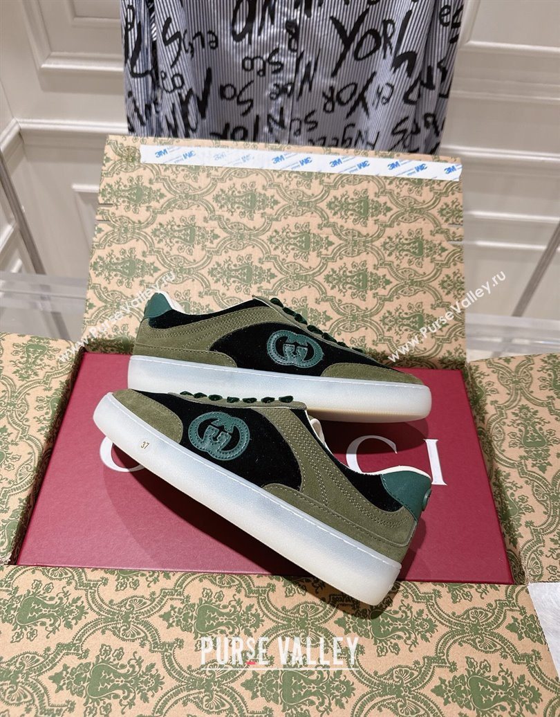Gucci G75 Sneakers in Velvet and Suede Green 2025 849465 (MD-251021033)