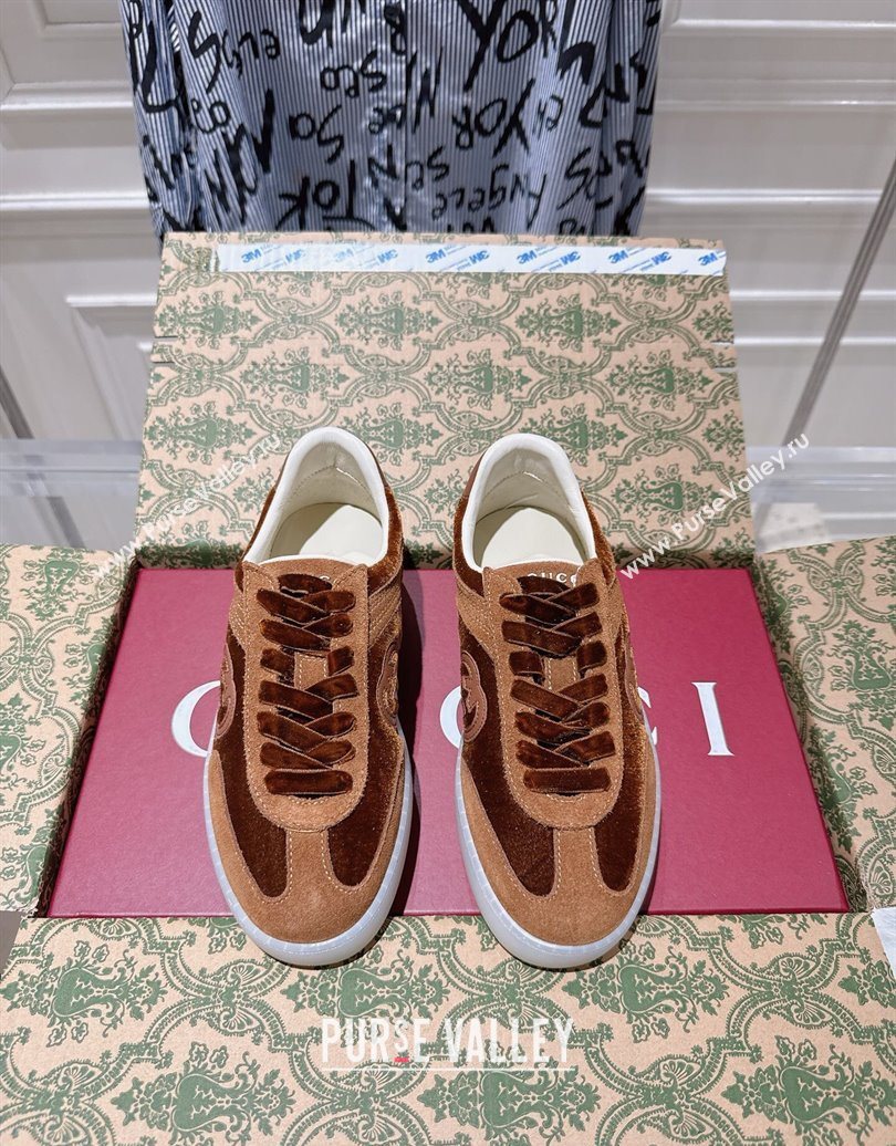 Gucci G75 Sneakers in Velvet and Suede Brown 2025 849465 (MD-251021034)
