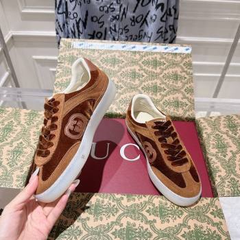 Gucci G75 Sneakers in Velvet and Suede Brown 2025 849465 (MD-251021034)