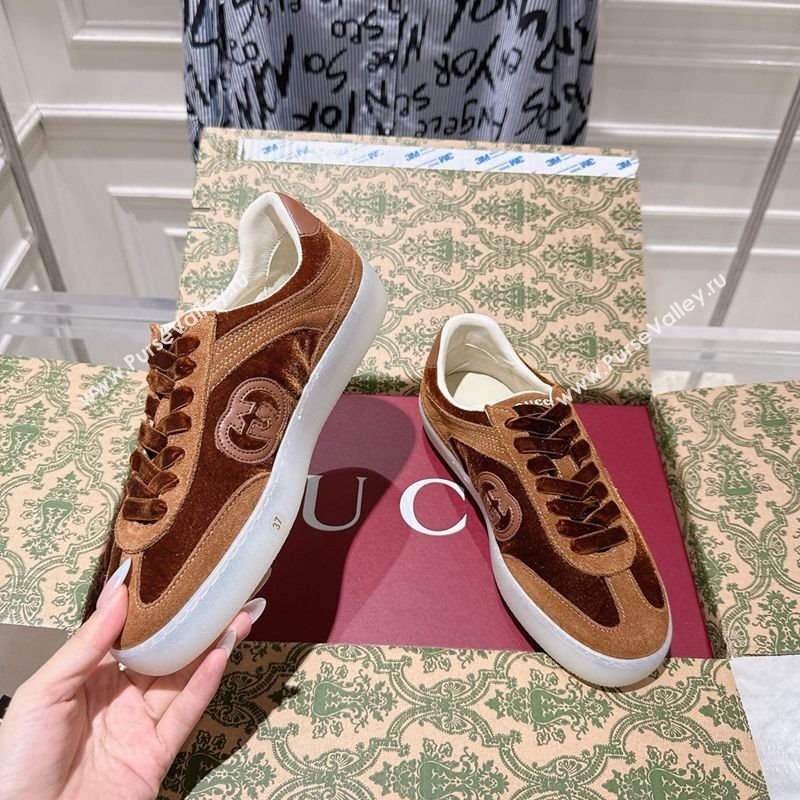 Gucci G75 Sneakers in Velvet and Suede Brown 2025 849465 (MD-251021034)