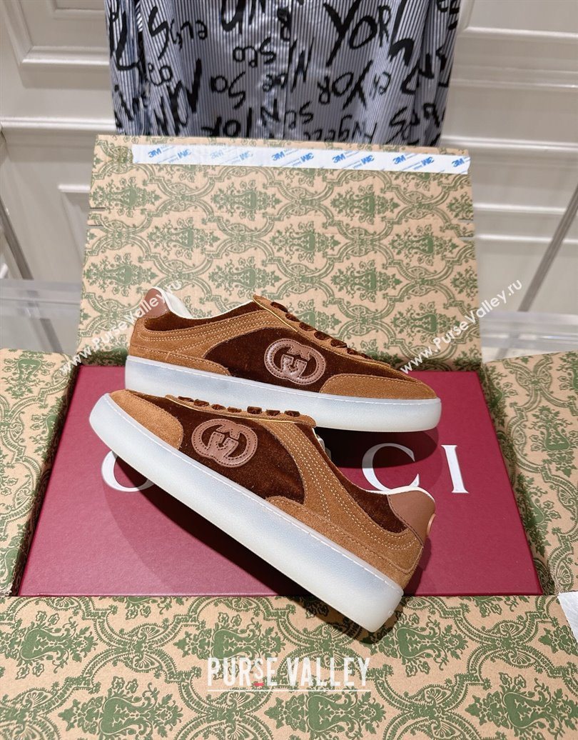 Gucci G75 Sneakers in Velvet and Suede Brown 2025 849465 (MD-251021034)