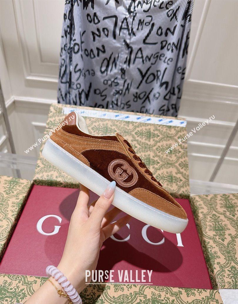 Gucci G75 Sneakers in Velvet and Suede Brown 2025 849465 (MD-251021034)