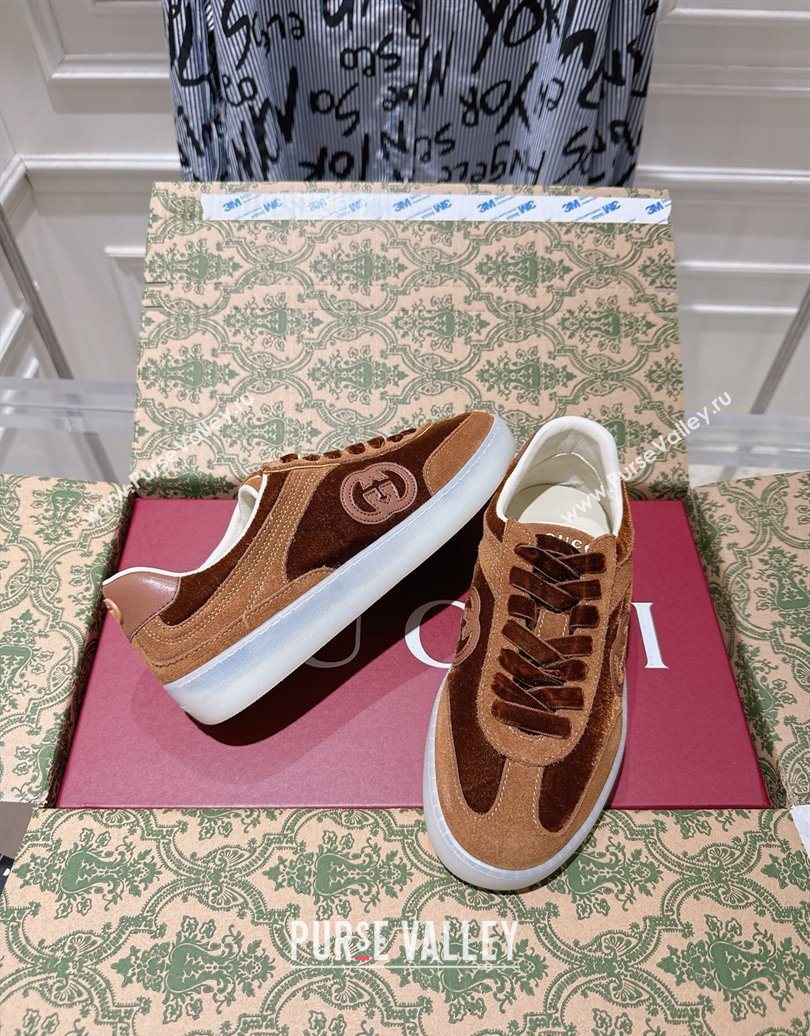 Gucci G75 Sneakers in Velvet and Suede Brown 2025 849465 (MD-251021034)