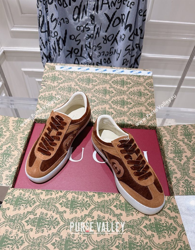 Gucci G75 Sneakers in Velvet and Suede Brown 2025 849465 (MD-251021034)