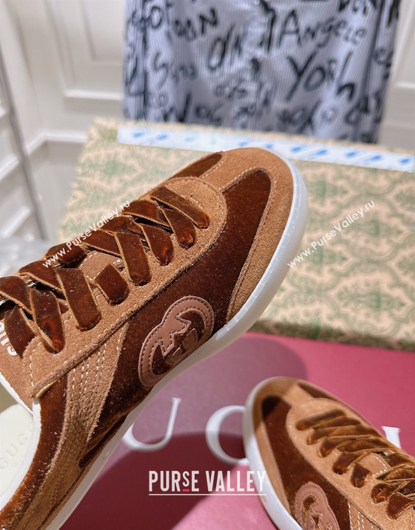Gucci G75 Sneakers in Velvet and Suede Brown 2025 849465 (MD-251021034)