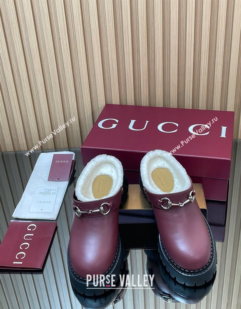 Gucci Leather and Wool Mule with Horsebit 835829 Red 2025 (MD-251020047)