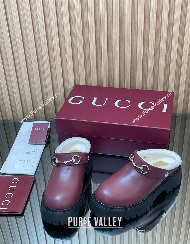 Gucci Leather and Wool Mule with Horsebit 835829 Red 2025 (MD-251020047)