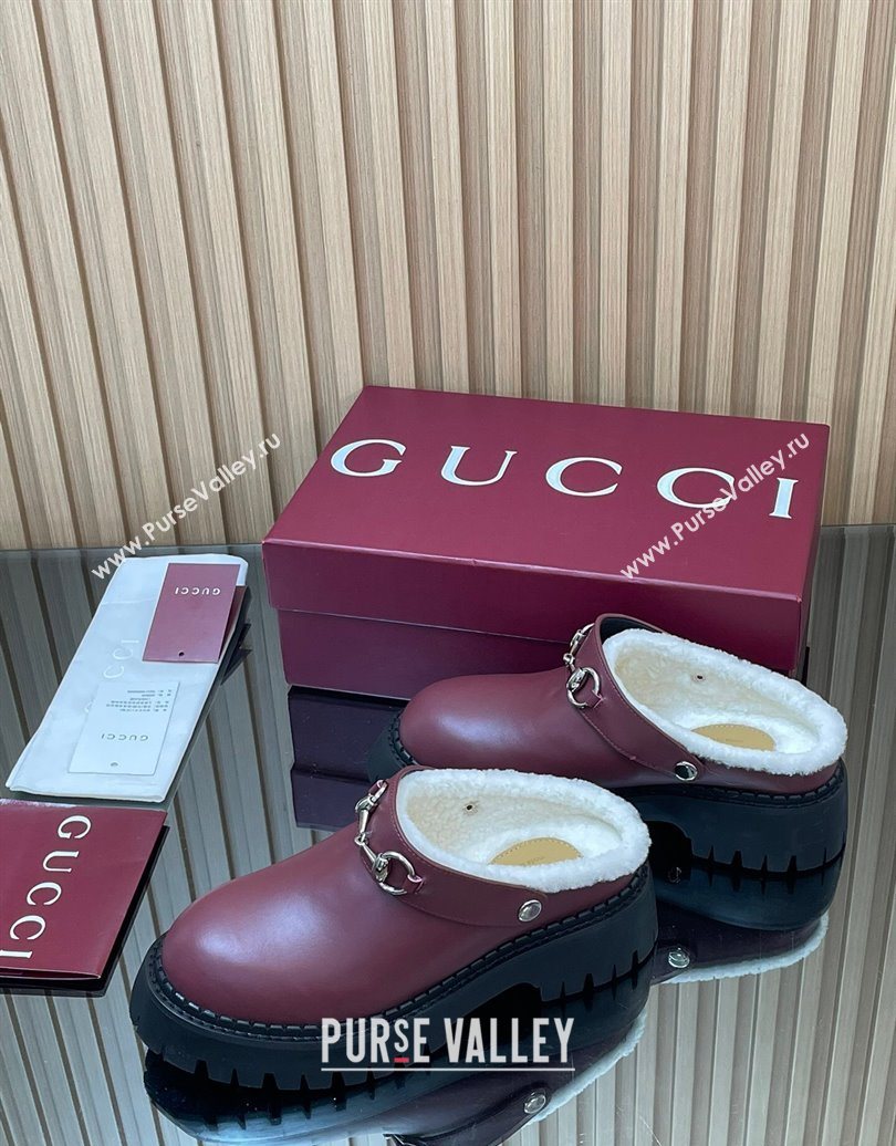 Gucci Leather and Wool Mule with Horsebit 835829 Red 2025 (MD-251020047)
