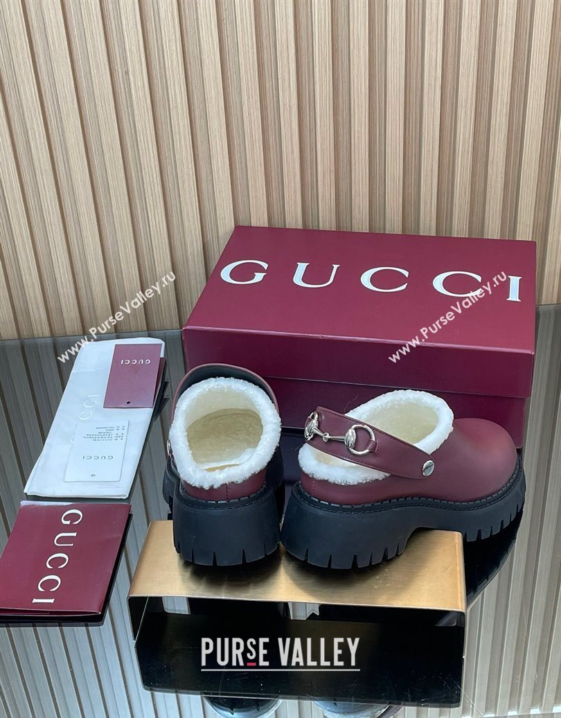 Gucci Leather and Wool Mule with Horsebit 835829 Red 2025 (MD-251020047)