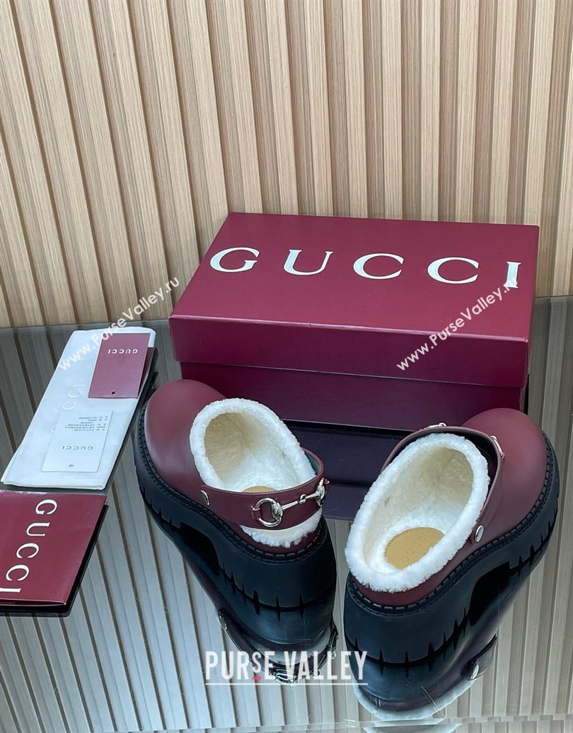 Gucci Leather and Wool Mule with Horsebit 835829 Red 2025 (MD-251020047)