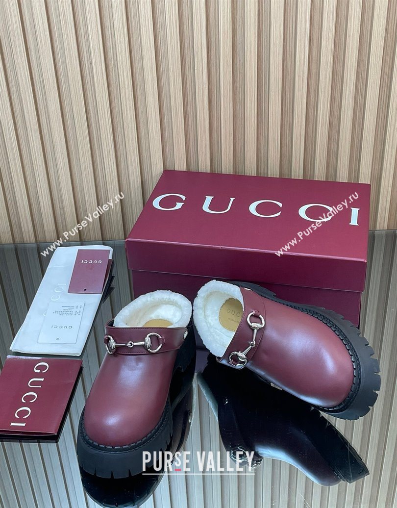 Gucci Leather and Wool Mule with Horsebit 835829 Red 2025 (MD-251020047)