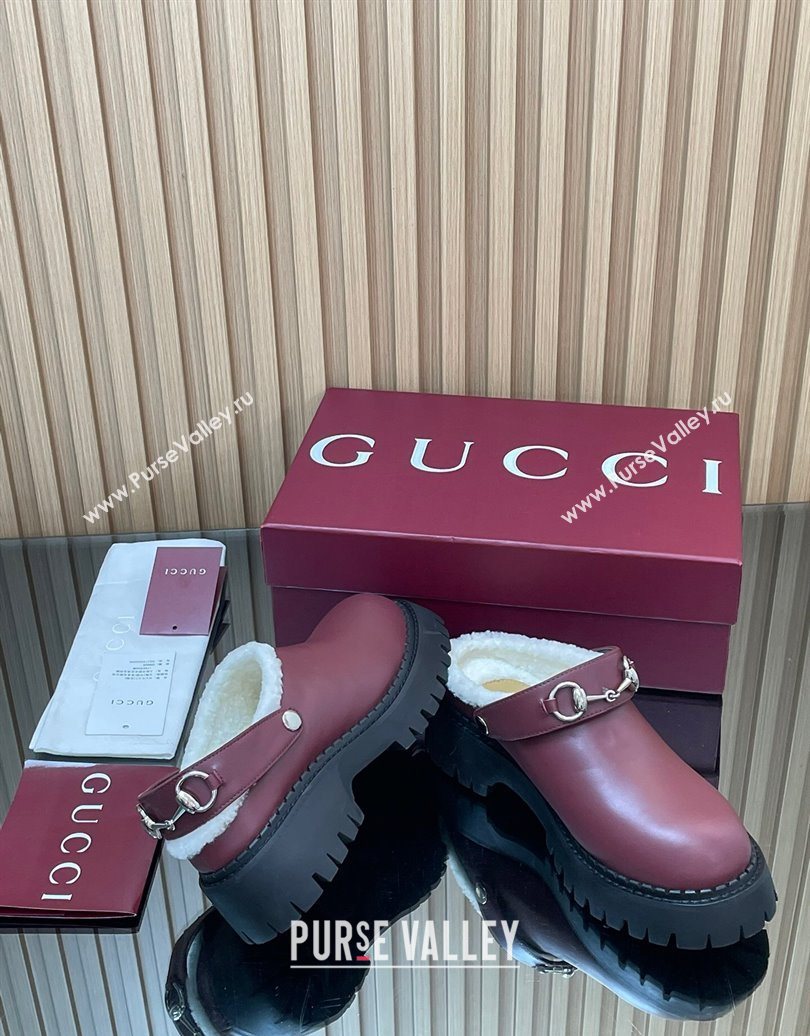 Gucci Leather and Wool Mule with Horsebit 835829 Red 2025 (MD-251020047)
