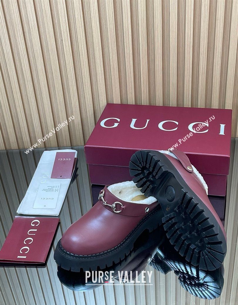 Gucci Leather and Wool Mule with Horsebit 835829 Red 2025 (MD-251020047)