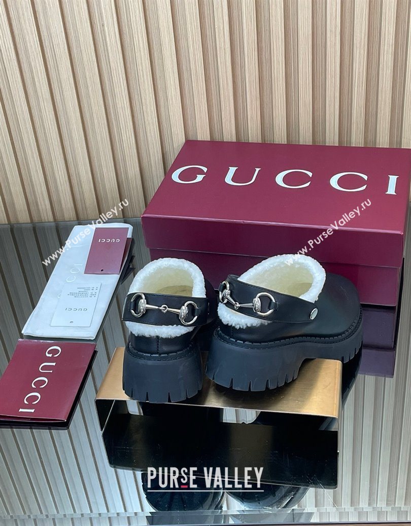 Gucci Leather and Wool Mule with Horsebit 835829 Black 2025 (MD-251020048)