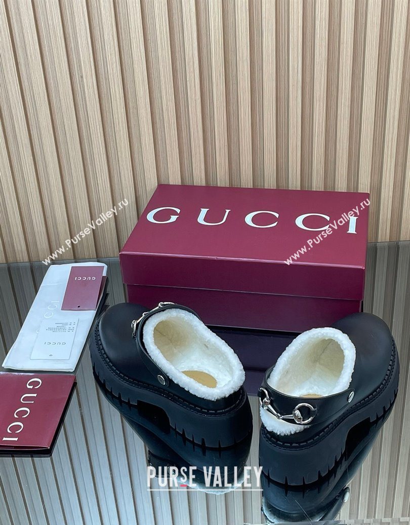 Gucci Leather and Wool Mule with Horsebit 835829 Black 2025 (MD-251020048)