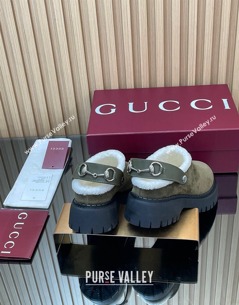 Gucci Suede and Wool Mule with Horsebit 835829 Green 2025 (MD-251020051)