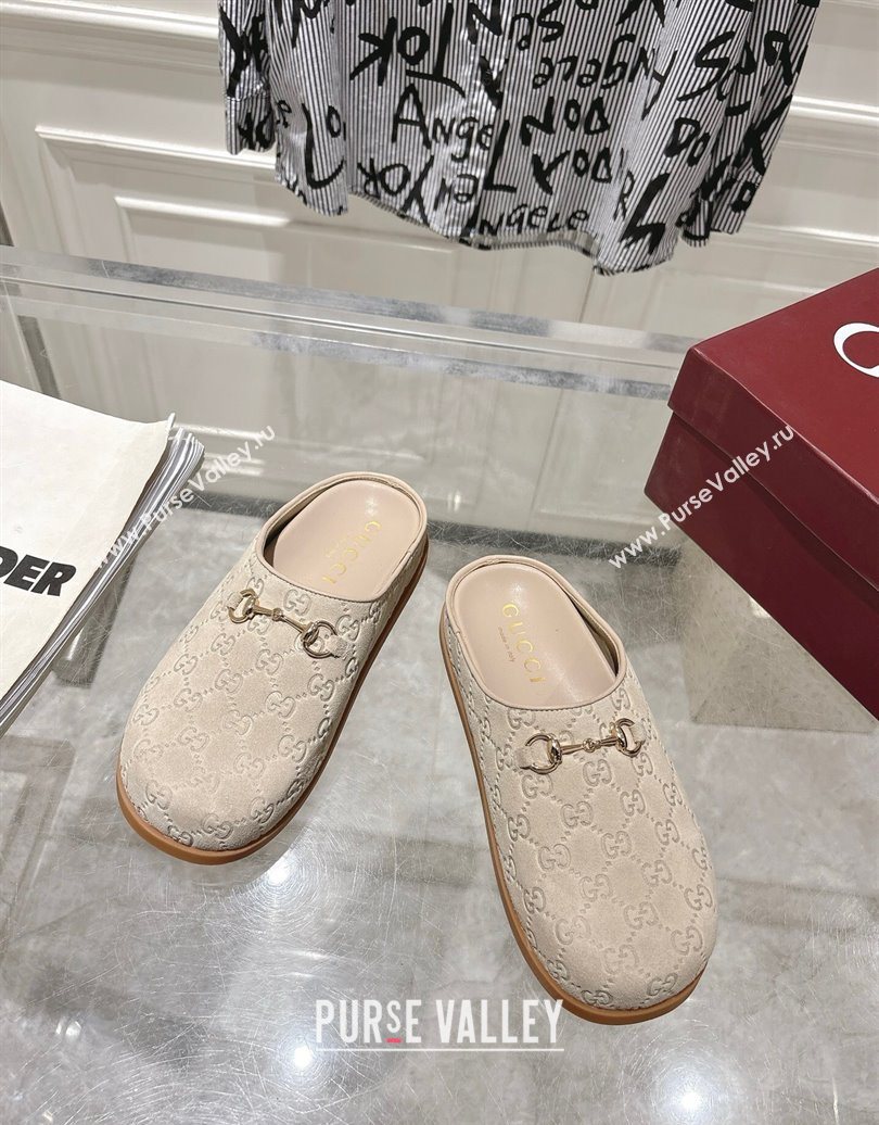 Gucci GG Suede Flat Mules with Horsebit Light Beige 20252 836057 (MD-251020013)