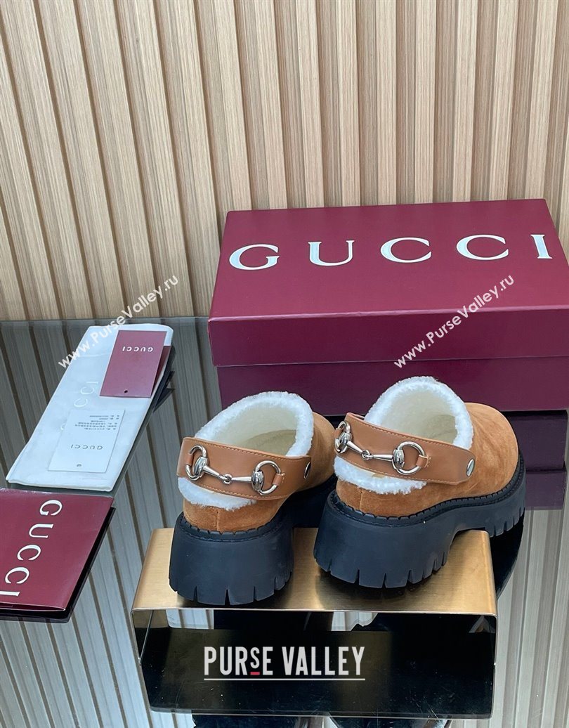 Gucci Suede and Wool Mule with Horsebit 835829 Brown Yellow 2025 (MD-251020052)