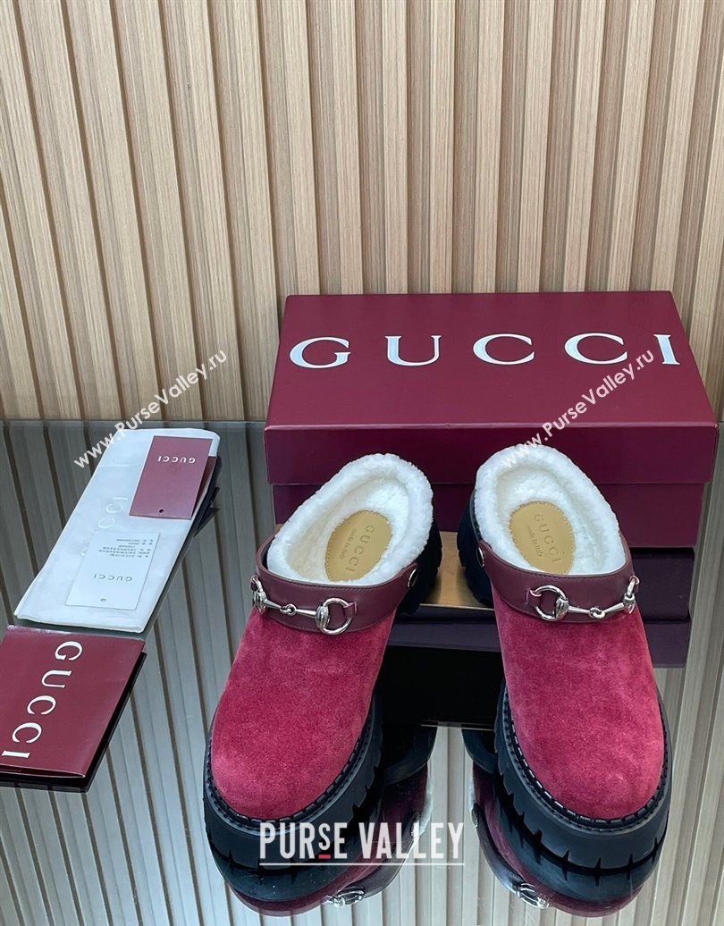 Gucci Suede and Wool Mule with Horsebit 835829 Red 2025 (MD-251020053)