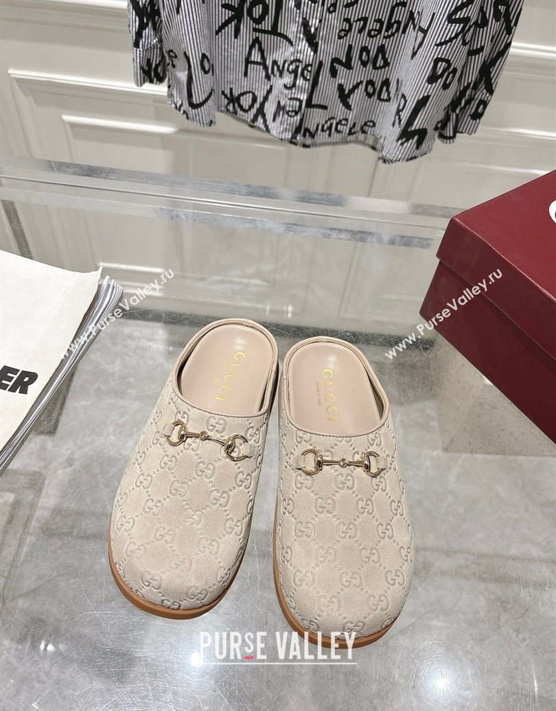 Gucci GG Suede Flat Mules with Horsebit Light Beige 20252 836057 (MD-251020013)