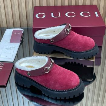 Gucci Suede and Wool Mule with Horsebit 835829 Red 2025 (MD-251020053)