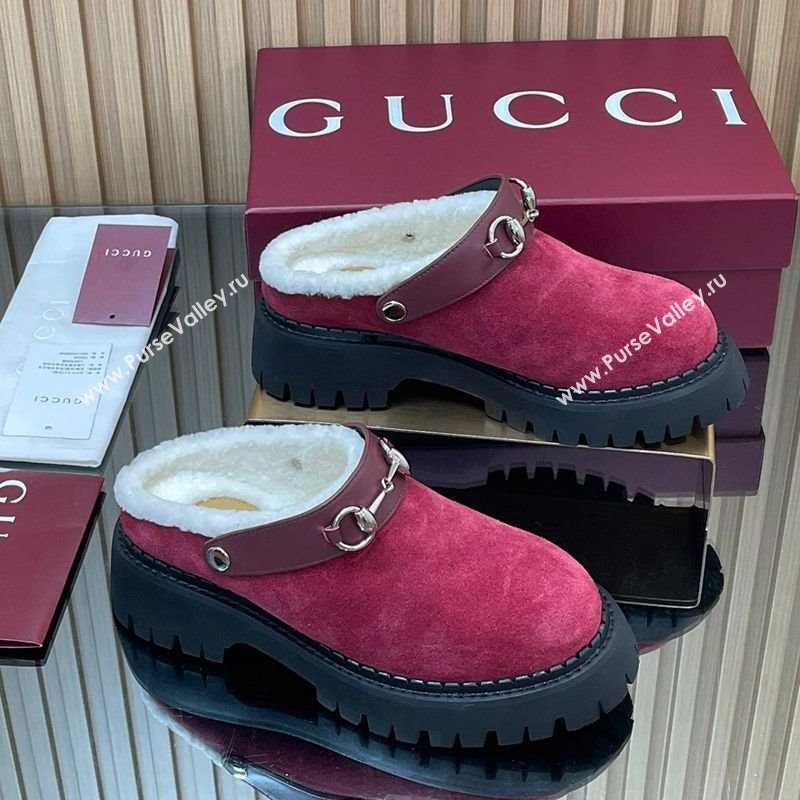 Gucci Suede and Wool Mule with Horsebit 835829 Red 2025 (MD-251020053)