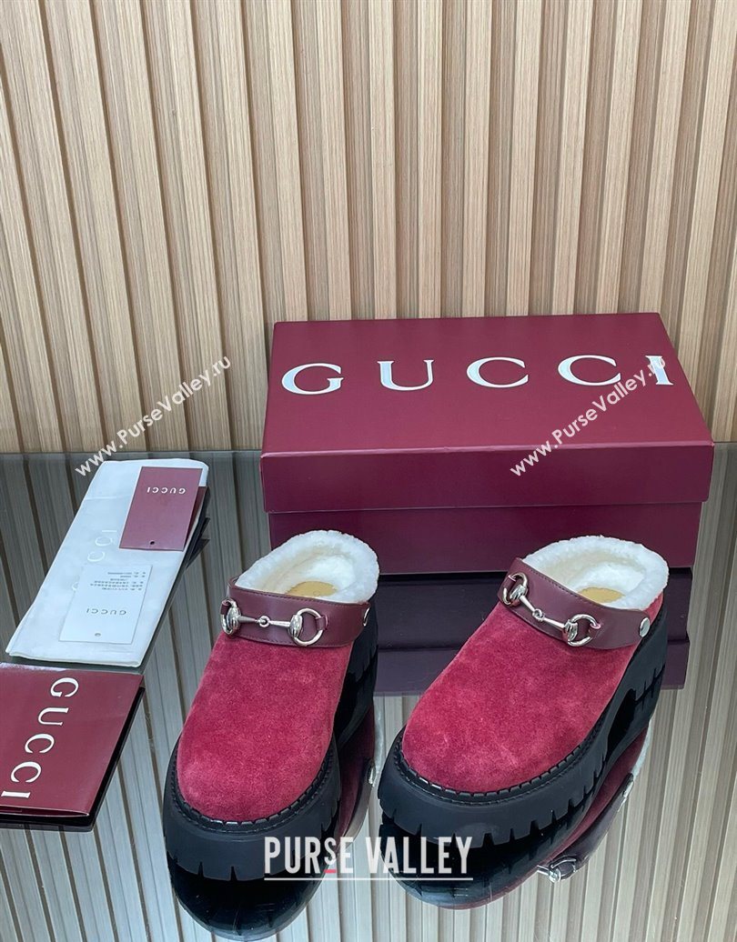 Gucci Suede and Wool Mule with Horsebit 835829 Red 2025 (MD-251020053)