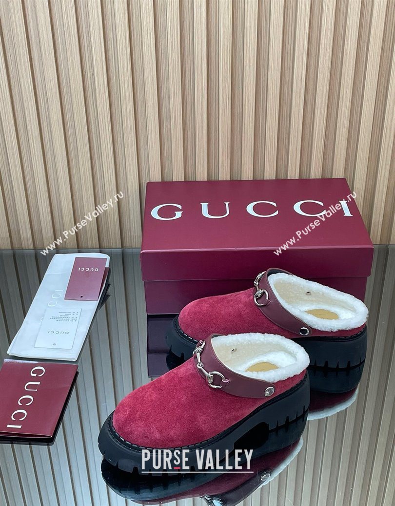 Gucci Suede and Wool Mule with Horsebit 835829 Red 2025 (MD-251020053)
