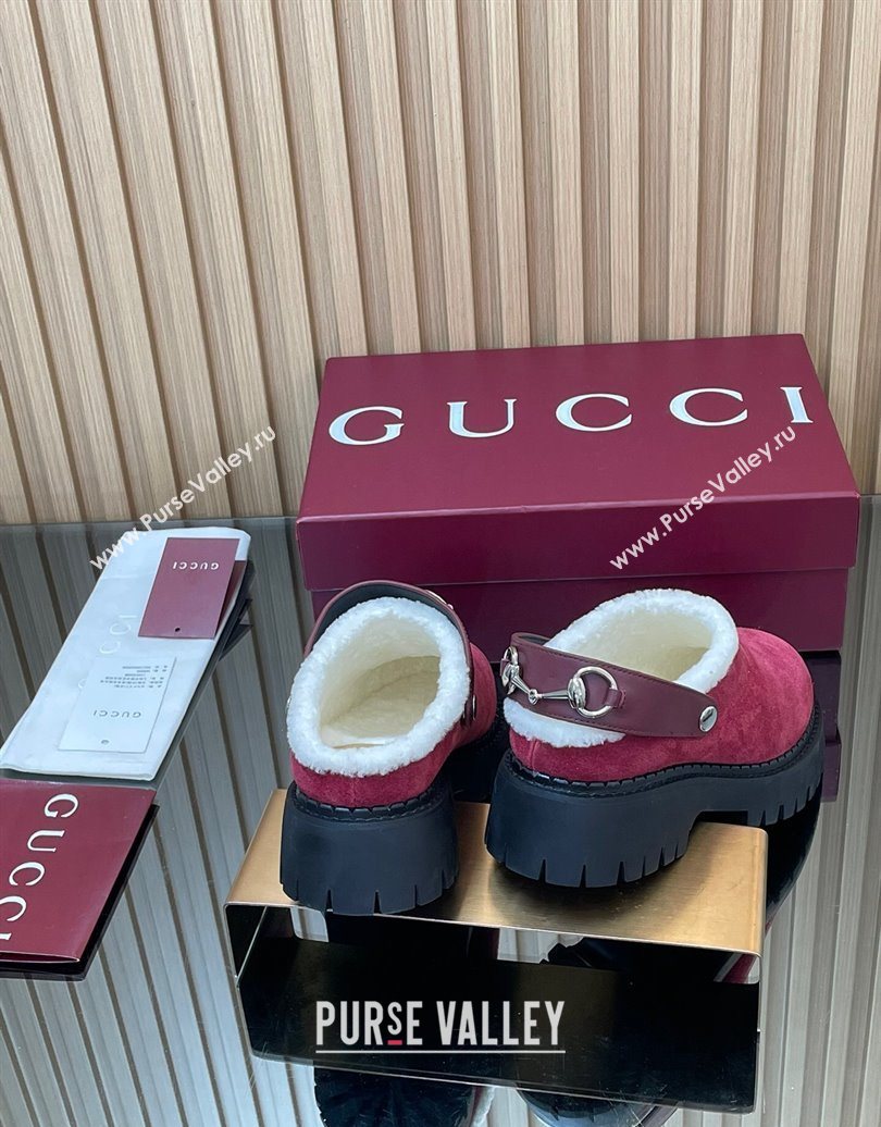 Gucci Suede and Wool Mule with Horsebit 835829 Red 2025 (MD-251020053)