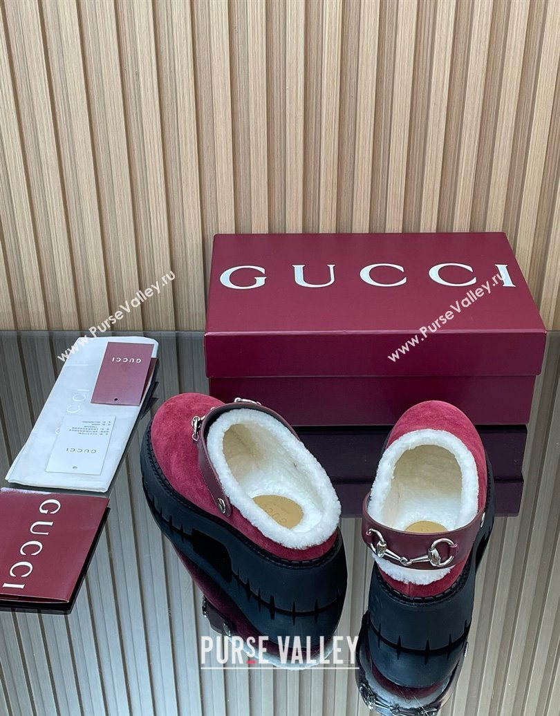 Gucci Suede and Wool Mule with Horsebit 835829 Red 2025 (MD-251020053)