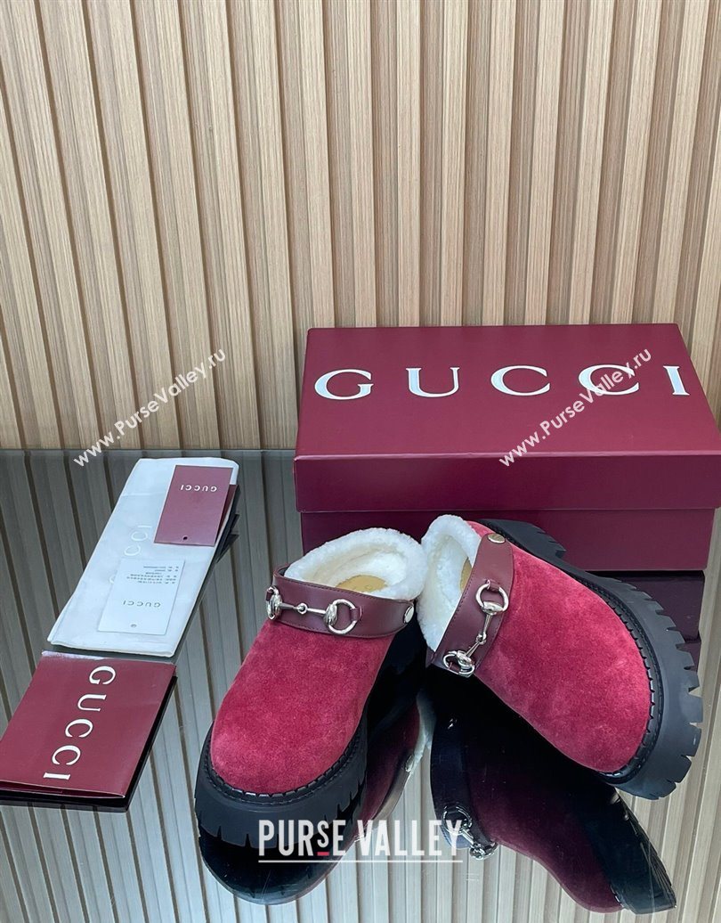 Gucci Suede and Wool Mule with Horsebit 835829 Red 2025 (MD-251020053)