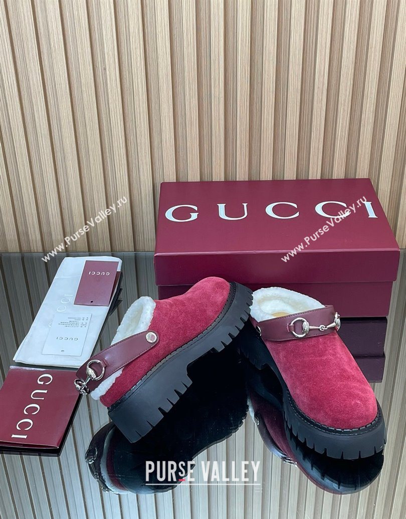 Gucci Suede and Wool Mule with Horsebit 835829 Red 2025 (MD-251020053)