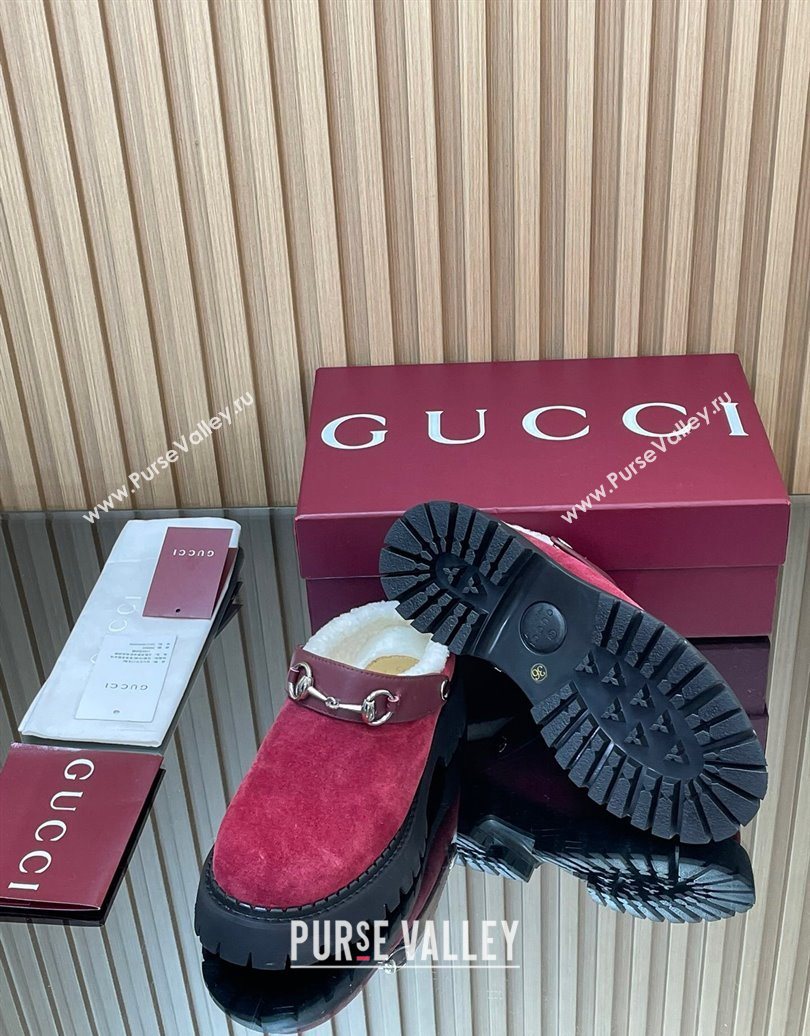 Gucci Suede and Wool Mule with Horsebit 835829 Red 2025 (MD-251020053)