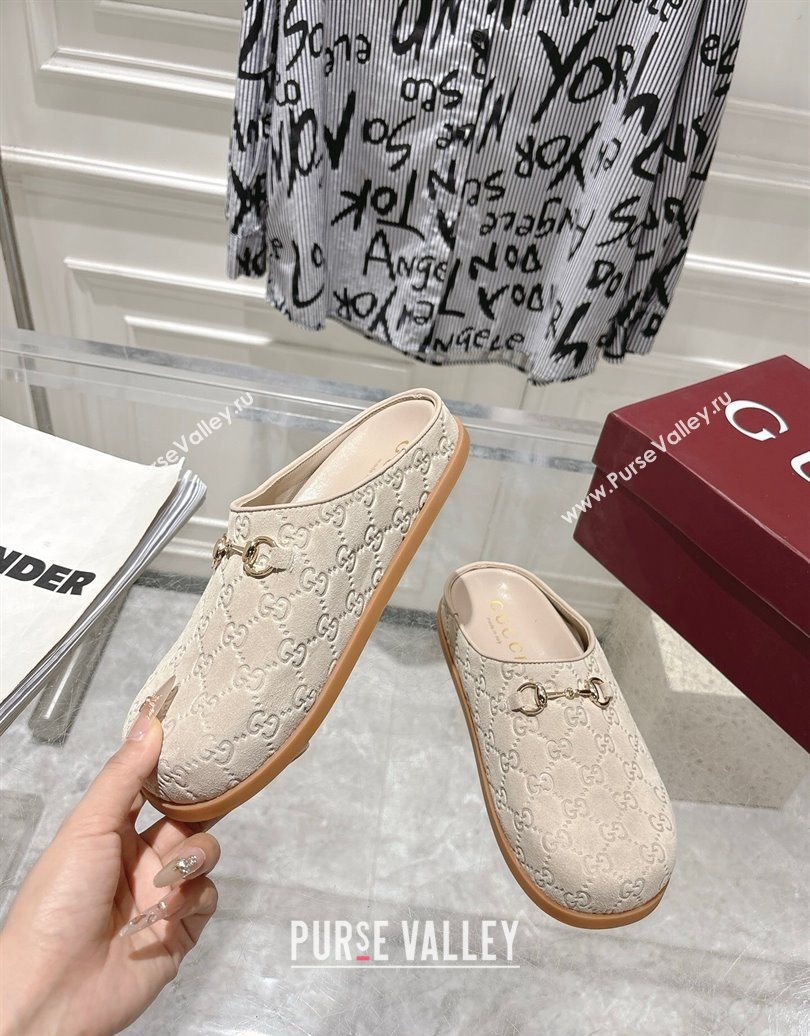 Gucci GG Suede Flat Mules with Horsebit Light Beige 20252 836057 (MD-251020013)