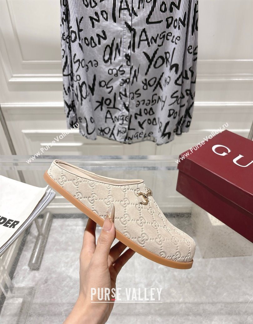 Gucci GG Suede Flat Mules with Horsebit Light Beige 20252 836057 (MD-251020013)
