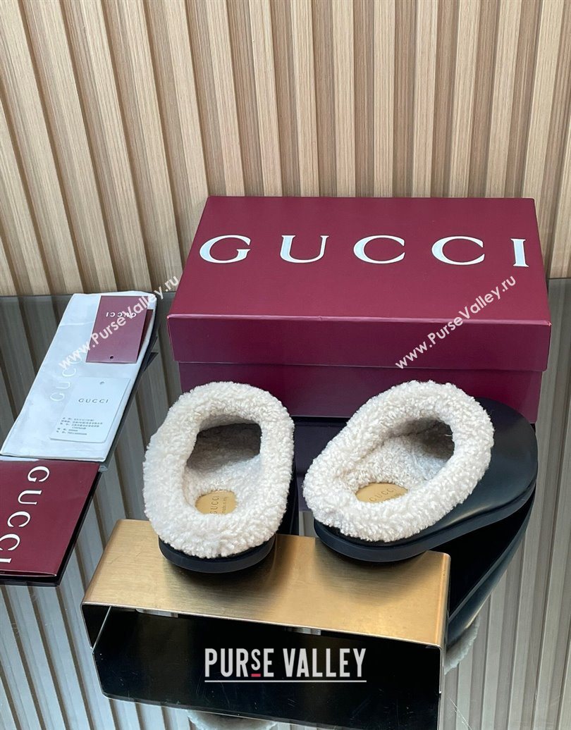 Gucci Leather and Wool Flat Mules with Horsebit Black 2025 836057 (MD-251020002)