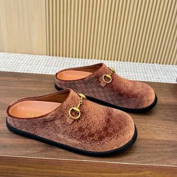 Gucci GG Velvet Flat Mules with Horsebit Golden Brown 2025 836057 (MD-251020024)
