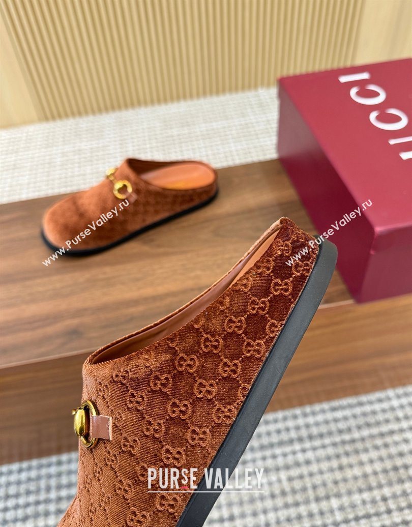 Gucci GG Velvet Flat Mules with Horsebit Golden Brown 2025 836057 (MD-251020024)