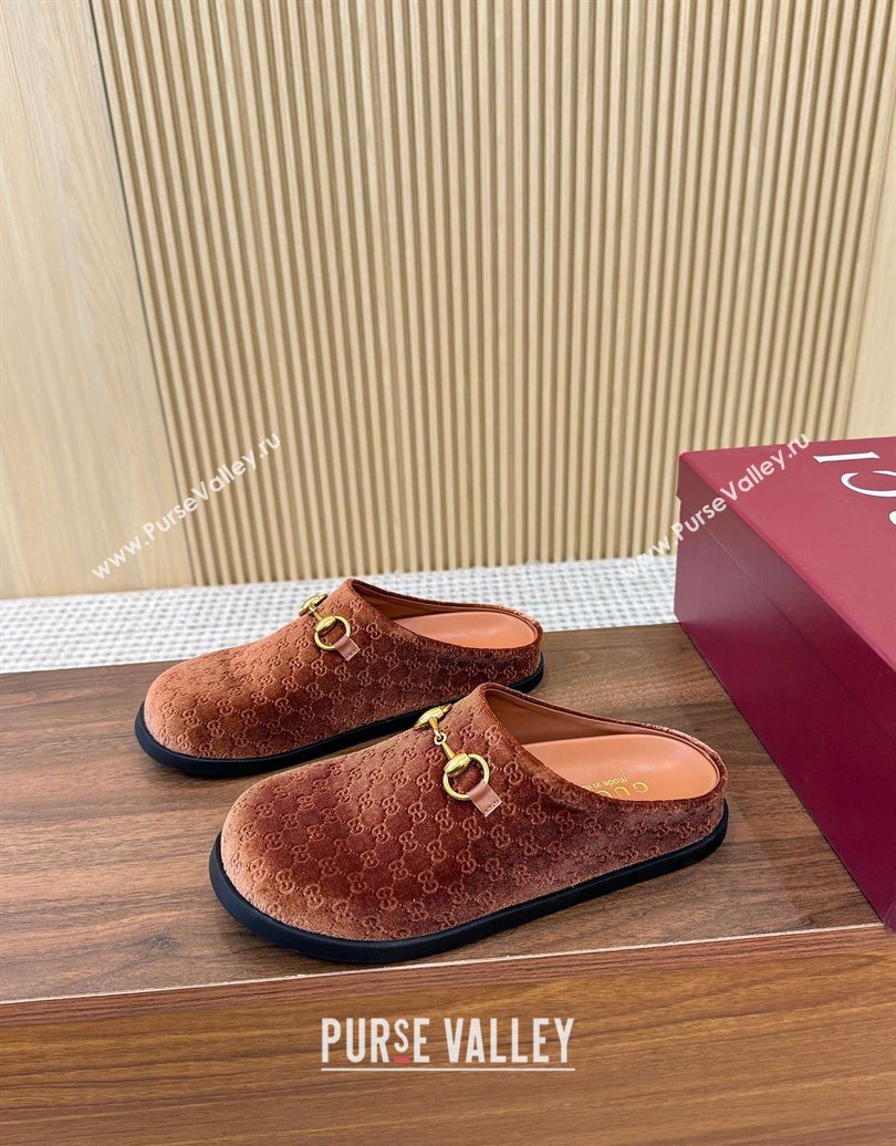 Gucci GG Velvet Flat Mules with Horsebit Golden Brown 2025 836057 (MD-251020024)