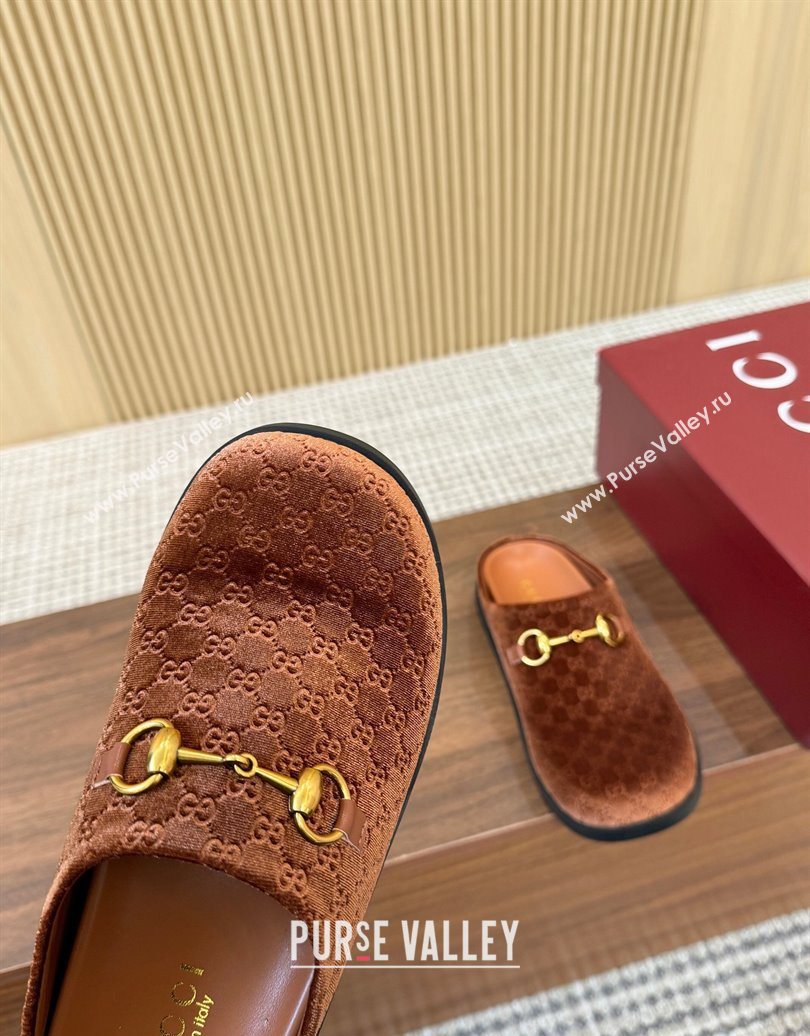 Gucci GG Velvet Flat Mules with Horsebit Golden Brown 2025 836057 (MD-251020024)
