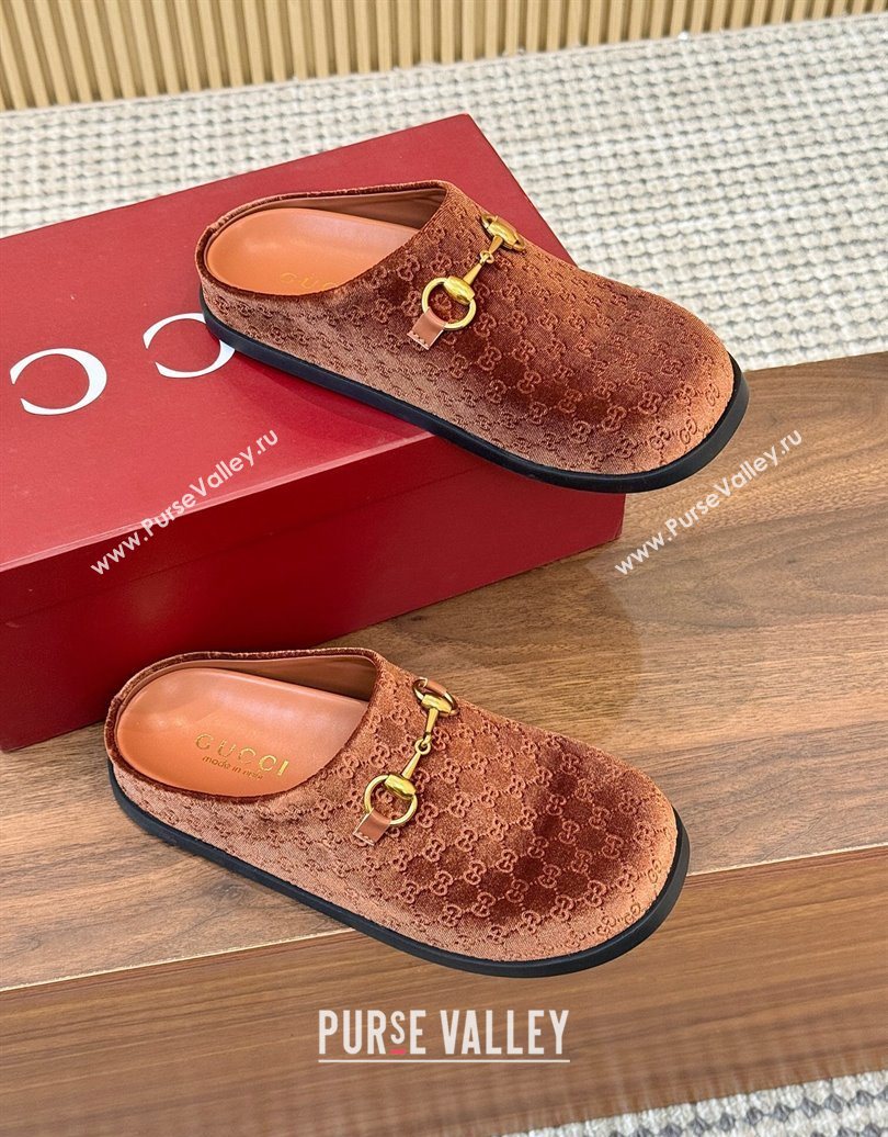 Gucci GG Velvet Flat Mules with Horsebit Golden Brown 2025 836057 (MD-251020024)