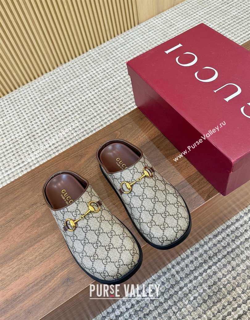 Gucci GG Canvas Flat Mules with Horsebit Beige 2025 836057 (MD-251020022)